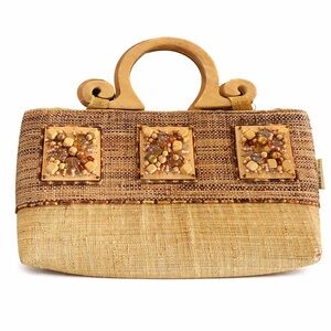 Handcrafted Beige Woven Tote with Embellished Accents